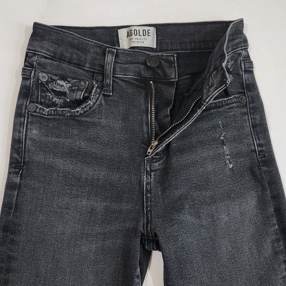 AgoldE Sophie High Rise Skinny Crop Destroyed Hem in Temple Gray Black - Picture 9 of 12